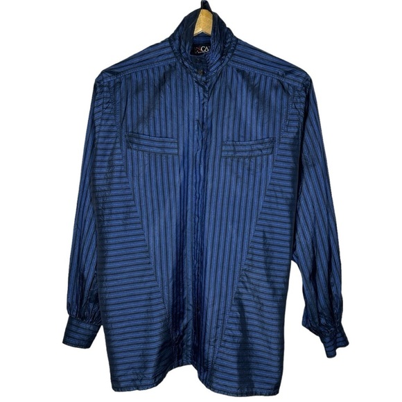 Vintage Escada 100% Silk Blue Stripe Blouse Size 38 US M - Picture 10 of 11